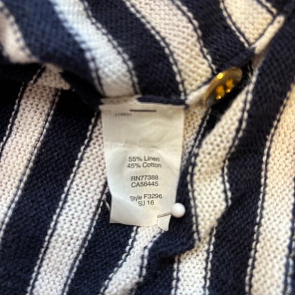 J.Crew Nautical Stripe Pullover Sweater Large Linen Cotton Classic Knit Buttons - Picture 11 of 12
